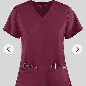 Burgundy V-Neck Scrub Top